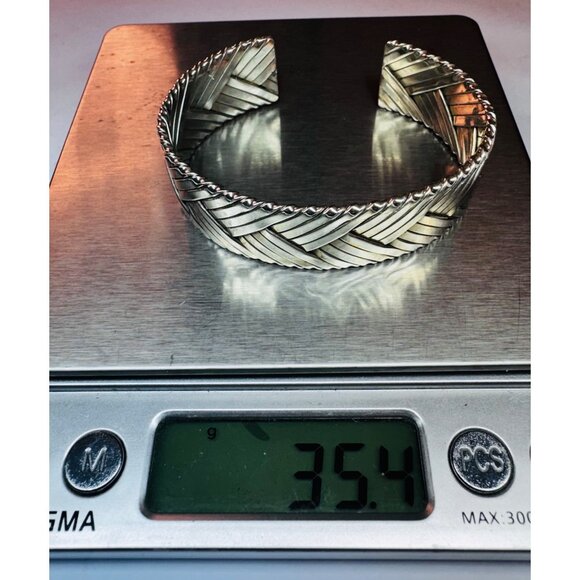 Vintage Sterling Silver 925 Woven Cuff Bracelet 5.75” Heavy Estate Jewelry - Picture 8 of 9